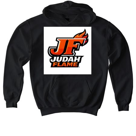 JUDAH FLAME, a Black Softstyle Youth Pullover Hoodie