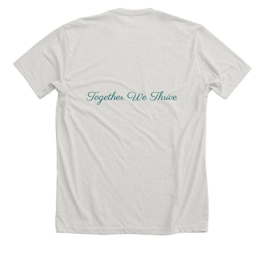 Wear Your Voice. Support Community Change., a Heather Cement Premium Unisex Tee (back-view)