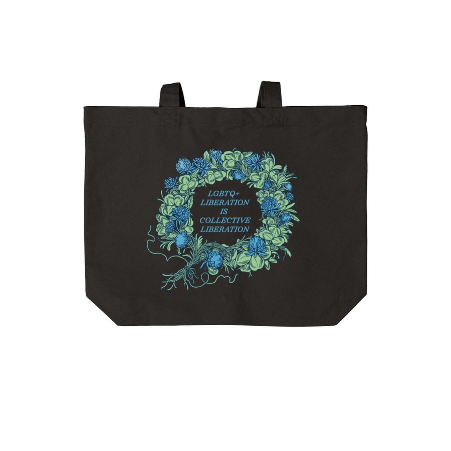 LGBTQ+ Liberation Organic Cotton Tote Bag, a Deep Black Cotton Canvas Tote Bag