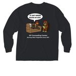 KP Logo on the front, cryptids on back, a Black Comfort Colors Long Sleeve Pocket Tee (back-view)