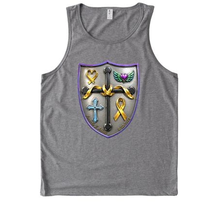 Childhood Cancer Coat of Arms Warrior Shirt 2026, a Aluminum Grey Allmade Eco Triblend Tank