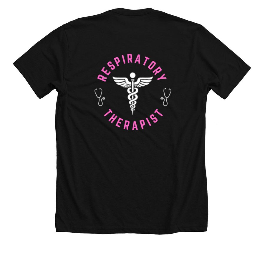 Respiratory Therapy 2, a Solid Black Blend Premium Unisex Tee (back-view)