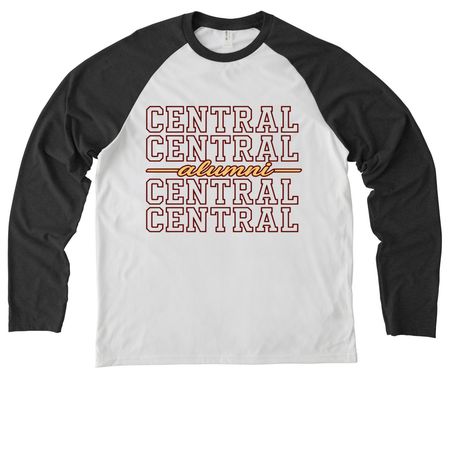"CENTRAL ALUMNI"&nbsp;, a Space Black/ Bright White Allmade Eco Triblend Colorblock Raglan Long Sleeve Tee