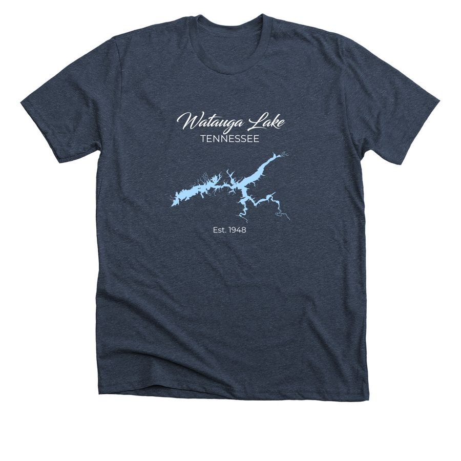 Watauga Lake, a Heather Midnight Navy Premium Unisex Tee