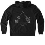 My Health Matters Light Logo, a Deep Black Allmade Organic French Terry Zip Up Hoodie (back-view)