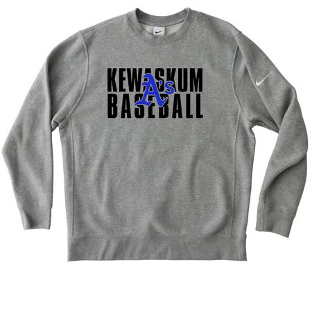 Kewaskum A's Original Nike Line, a Dark Grey Heather Nike Club Fleece Crewneck Sweatshirt