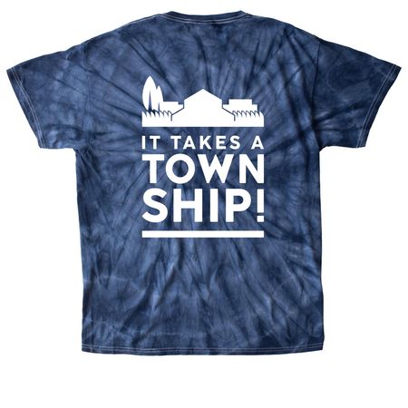 It Takes a Township Back Print, a Navy Classic Tie Dye Tee