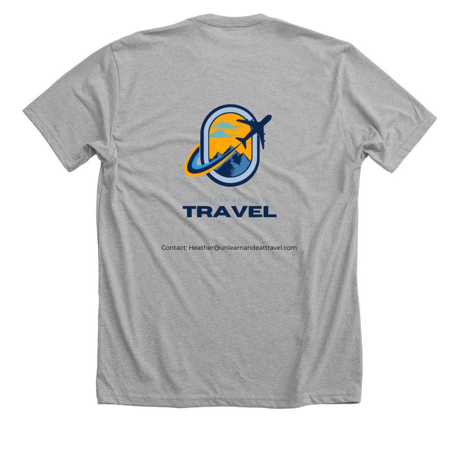 Unlearn and Eat travel&nbsp;, a Athletic Heather Premium Unisex Tee (back-view)