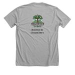 "Rooted In Community" Tees, a Athletic Heather Premium Unisex Tee (back-view)