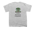 "Rooted In Community" Tees, a Sport Grey Youth Unisex Tee (back-view)
