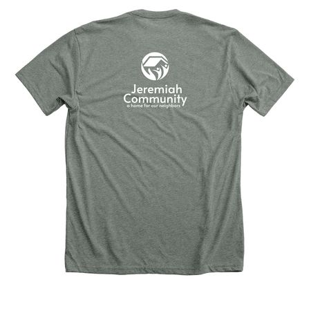 A Community Building Home, a Deep Heather Premium Unisex Tee (back-view)