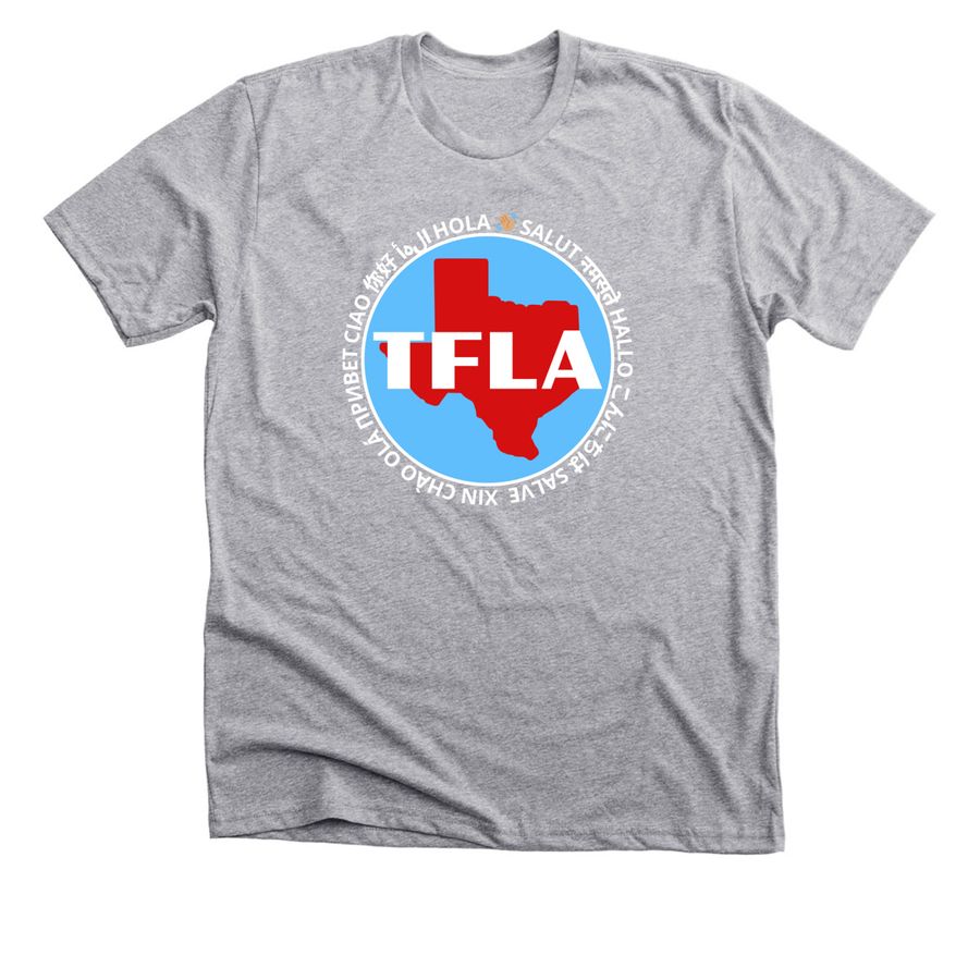 TFLA Apparel (white text), a Athletic Heather Premium Unisex Tee