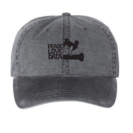 Peace, Love, Data Hat, a Black Printed Pigment Dye Baseball Cap