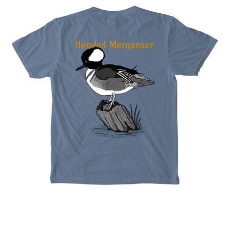 Hooded Merganser Tee, a Blue Jean Comfort Colors Pocket Tee (back-view)
