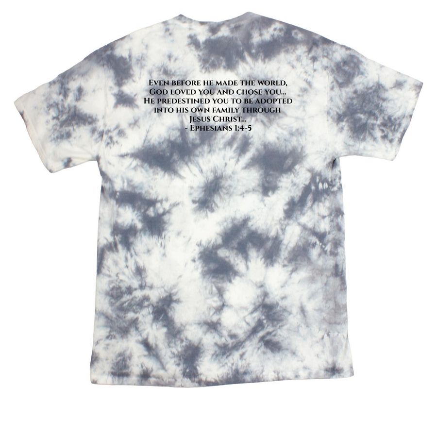 Chosen Adoption Men's Tee, a Grey Crystal Tie Dye Tee (back-view)