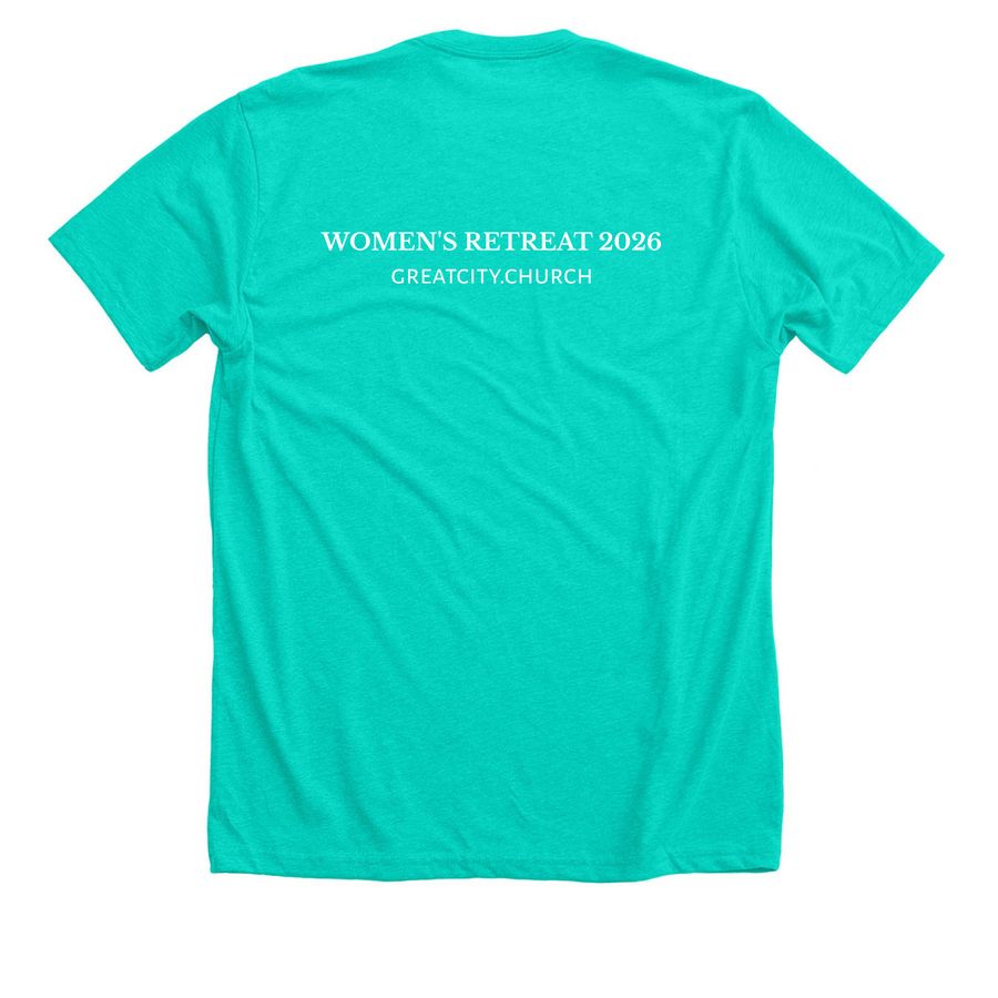 women's retreat 2026, a Heather Sea Green Premium Unisex Tee (back-view)