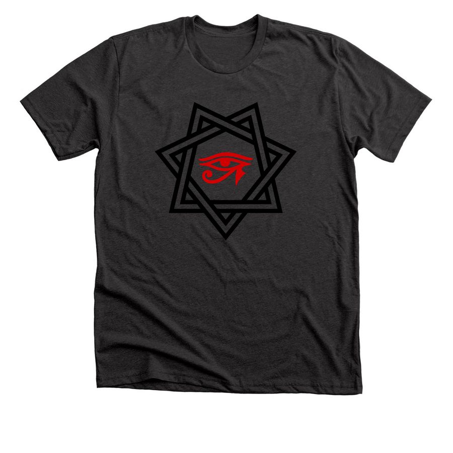 Heptagram Eye of Horus: Aiwass 6, a Dark Grey Heather Premium Unisex Tee