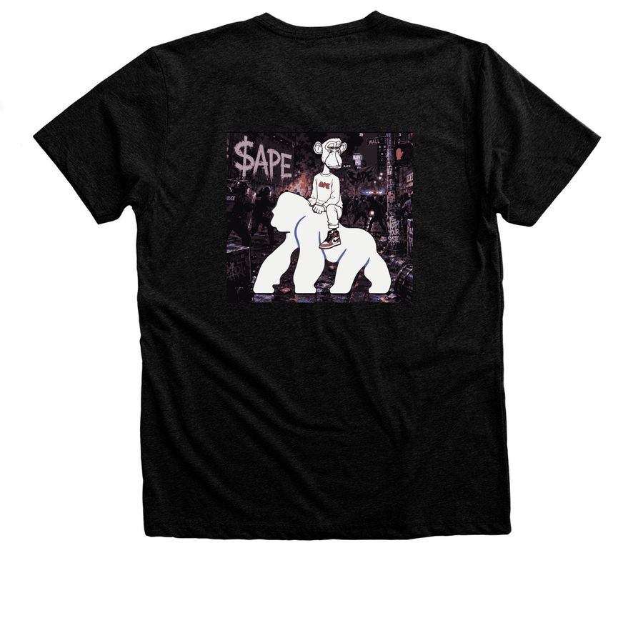 Evil$APE Meme Merch, a Black Heather Premium Unisex Tee (back-view)