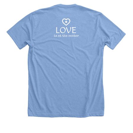 SC 200th | Love is at the Center, a Heather Carolina Blue Premium Unisex Tee (back-view)