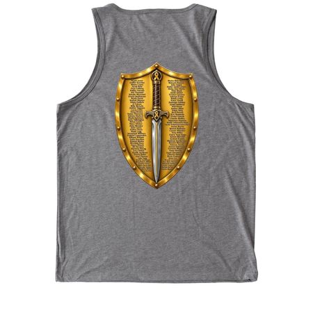 Childhood Cancer Coat of Arms Warrior Shirt 2026, a Aluminum Grey Allmade Eco Triblend Tank (back-view)