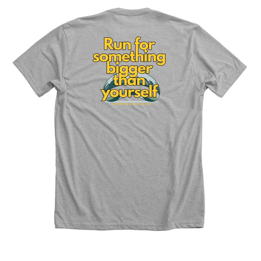 Lara Runs Chicago, a Athletic Heather Premium Unisex Tee (back-view)