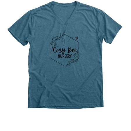 Cozy Bee Logo, a Heather Deep Teal Premium V-Neck Tee