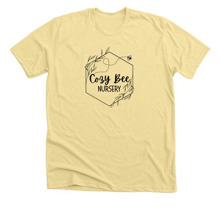 Cozy Bee Logo, a Heather French Vanilla Premium Unisex Tee
