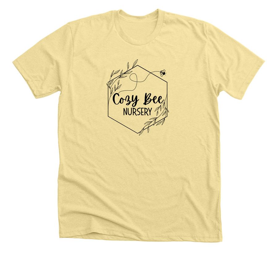 Cozy Bee Logo, a Heather French Vanilla Premium Unisex Tee