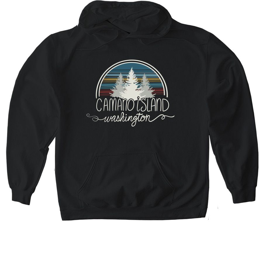 Camano Island Front Printed Sweatshirt, a Black Gildan Softstyle Pullover Hoodie
