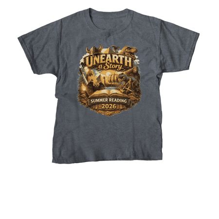 Unearth a Story, a Dark Heather Youth Unisex Tee