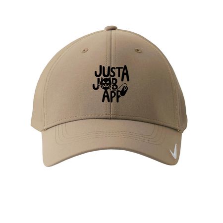 Hire Me Plz Hat (Black Logo), a Khaki Printed Nike Dri-FIT Legacy Performance Cap