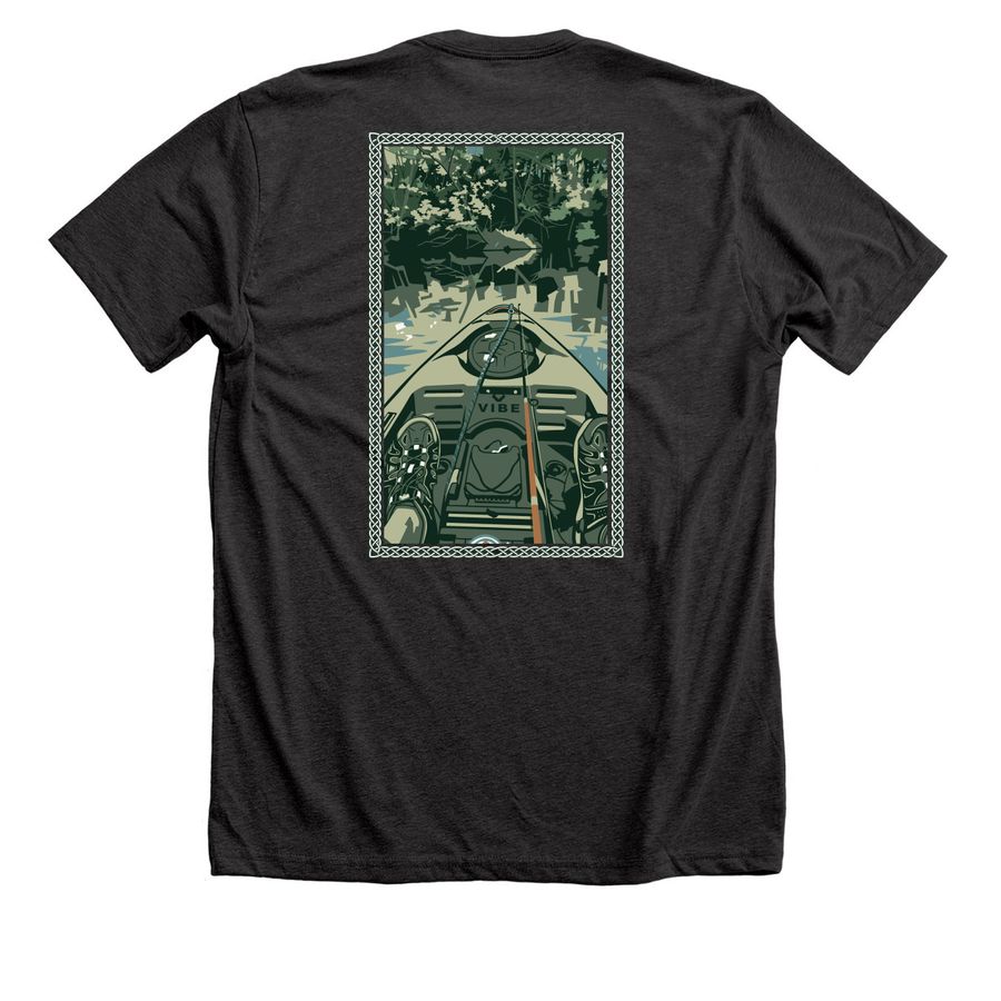 Chris Latchford - On the Water, a Dark Grey Heather Premium Unisex Tee (back-view)
