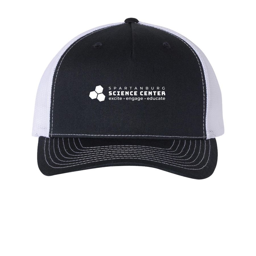 Spartanburg Science Center, a Navy/ White Printed Five-Panel Trucker Cap
