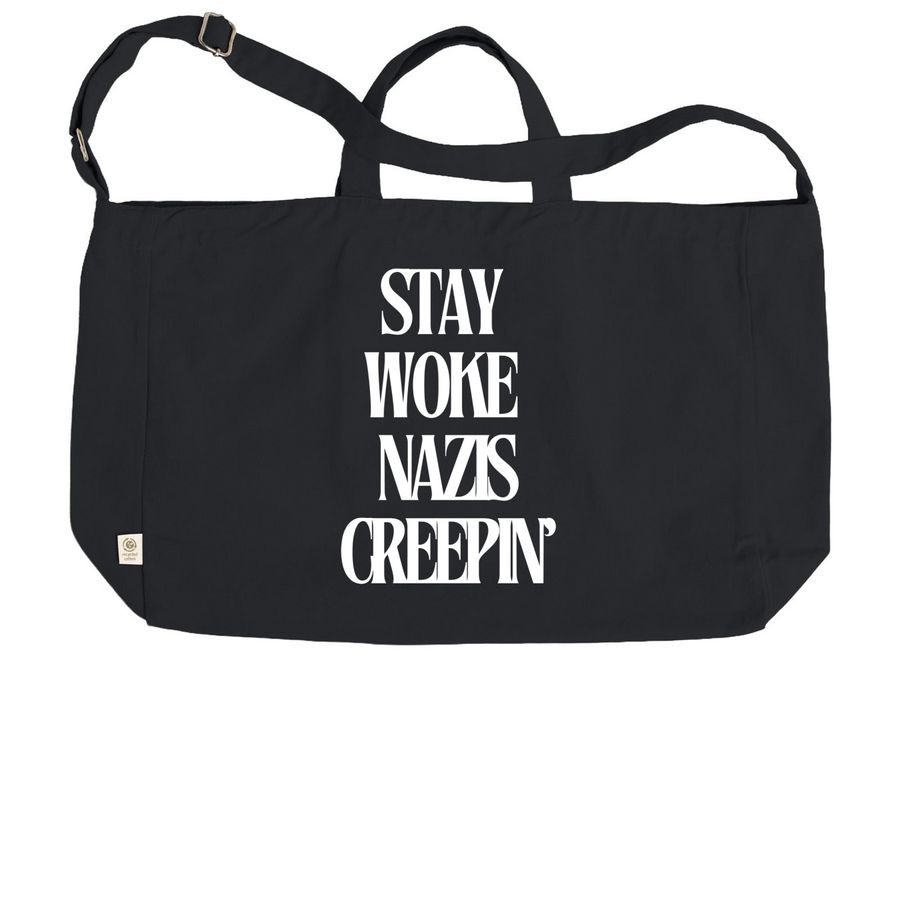 Stay Woke Large Tote, a Black Reclaimist G2G Tote Bag (back-view)