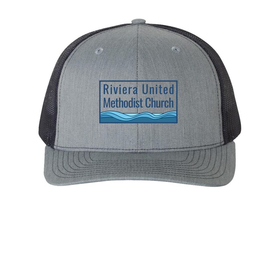 Riviera UMC Hat, a Heather Grey/ Navy Printed Snapback Trucker Cap
