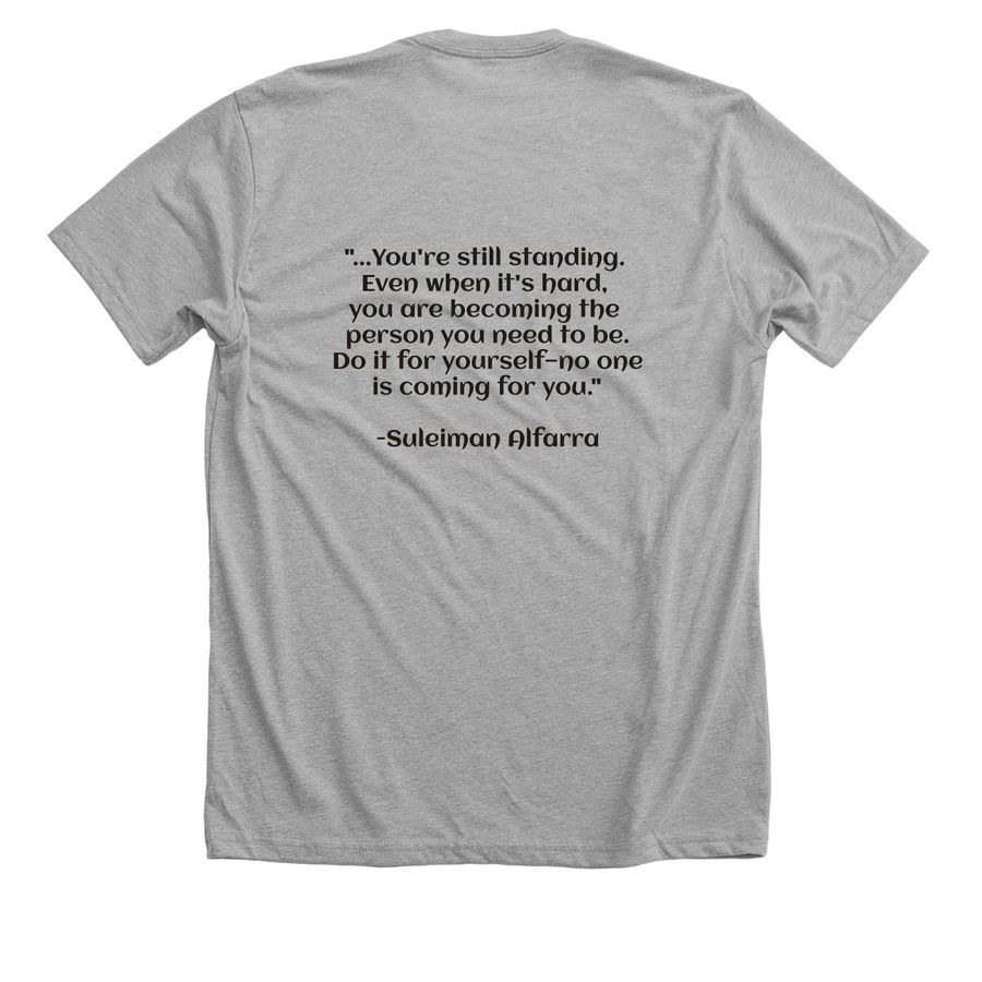 We are still standing- black&nbsp;, a Athletic Heather Premium Unisex Tee (back-view)