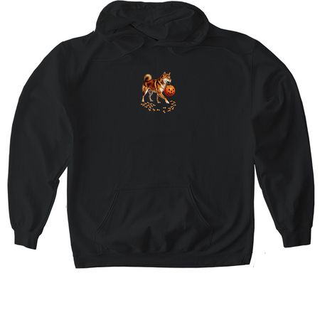 Shiba Inu Autumn, a Black Gildan Softstyle Pullover Hoodie