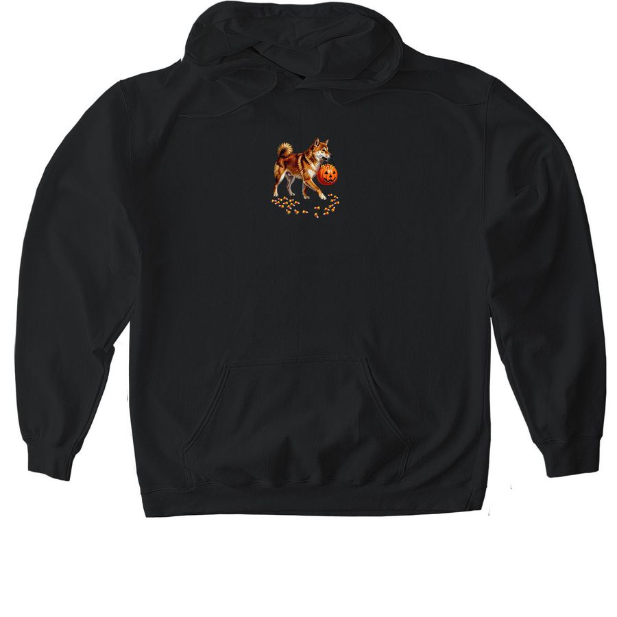 Shiba Inu Autumn, a Black Gildan Softstyle Pullover Hoodie