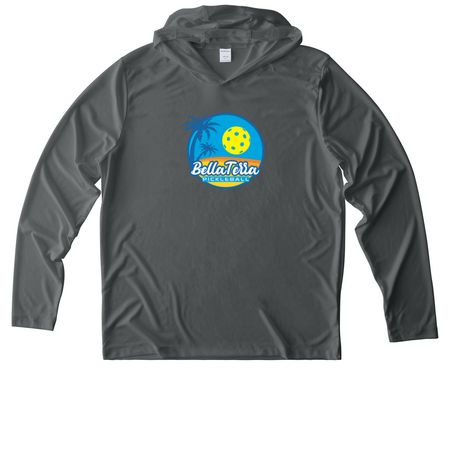 Bella Terra Athletic Blend, a Dark Smoke Grey UV Performance Long Sleeve Hoodie