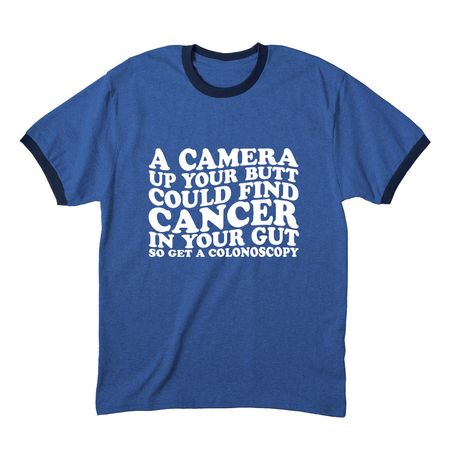 Butt Stuff Saves Lives, a Heather Royal/ Navy Cotton Ringer Tee
