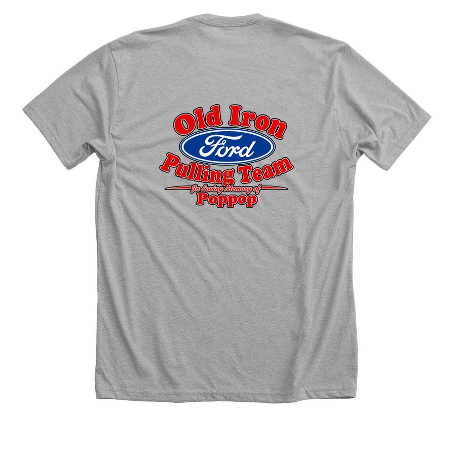 Old Iron Pulling Team, a Athletic Heather Premium Unisex Tee (back-view)