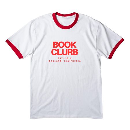 Book Clurb for WFP, a White/ Red Cotton Ringer Tee