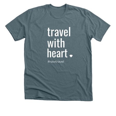 Travel with Heart, a Heather Slate Premium Unisex Tee