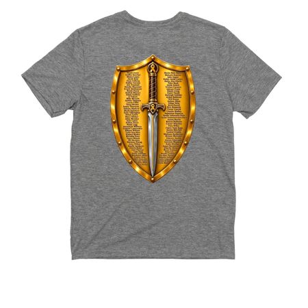 Childhood Cancer Coat of Arms Warrior Shirt 2026, a Aluminum Grey Allmade Youth Eco Triblend Tee (back-view)