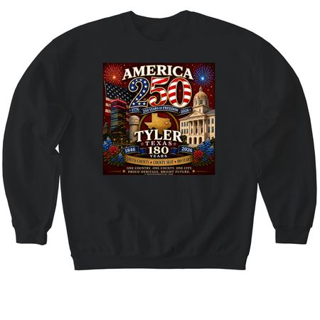 America 250 ? Tyler Texas 180 Legacy Edition, a Black Softstyle Crewneck Sweatshirt