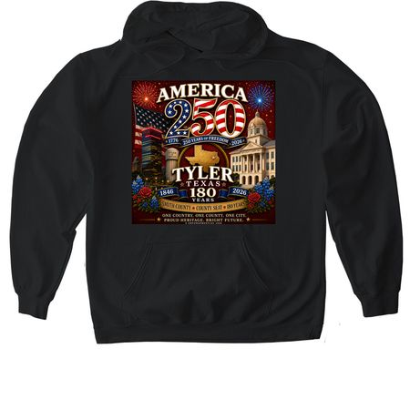America 250 ? Tyler Texas 180 Legacy Edition, a Black Gildan Softstyle Pullover Hoodie