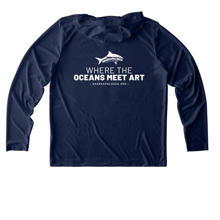 Sharkapalooza&nbsp;UV Perf. Long Sleeve Hoodie, a True Navy UV Performance Long Sleeve Hoodie (back-view)