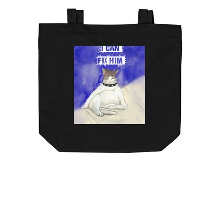 I can fix him - cat totes, a Black Organic Cotton Tote Bag (back-view)