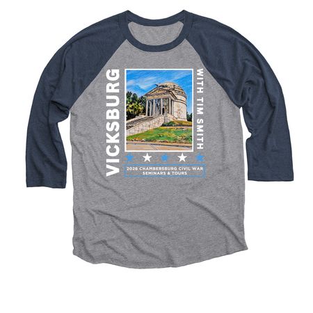 Vicksburg Merch Part 1, a Vintage Navy and Premium Heather 3/4 Sleeve Baseball Tee
