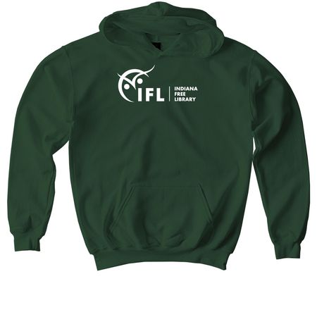 Indiana Free Library Logo (Front & Back), a Forest Green Youth Pullover Hoodie